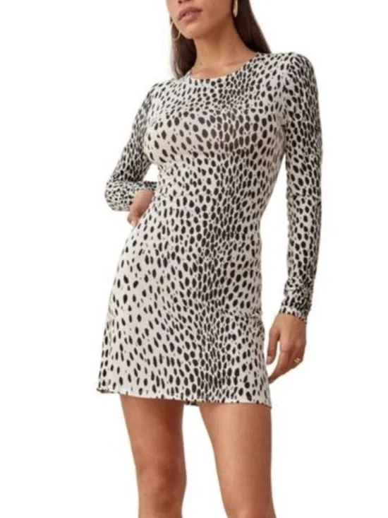Reformation Kenmare Long Sleeve Knit Minidress In Cheetah Print New Size Medium - Picture 1 of 9